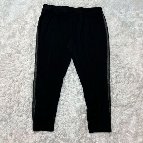 IMNYC Isaac Mizrahi Leggings Pants Size Large Black Leather Panel Crop Ankle Zip - Picture 7 of 7